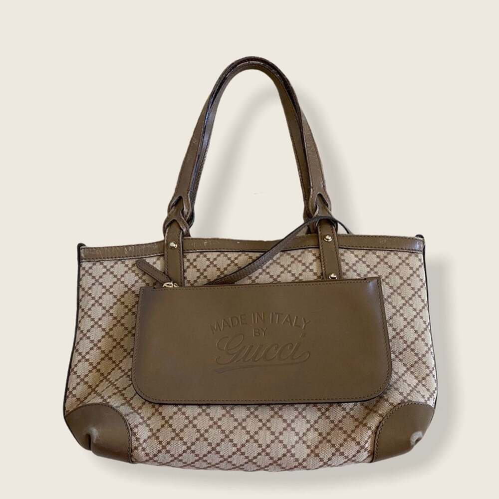 Gucci Diamanté Brown Canvas Leather Mini Tote & Pouch